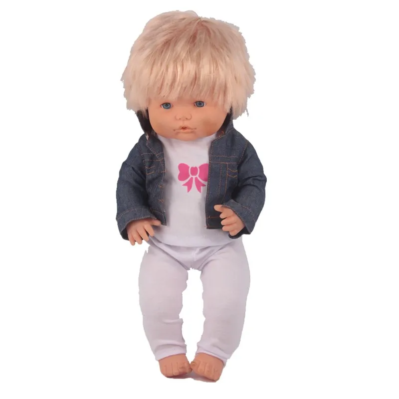 Одежда для кукол размер 41 см джинсовая куртка Nenuco Doll y su Hermanita 3 в 1 белая футболка