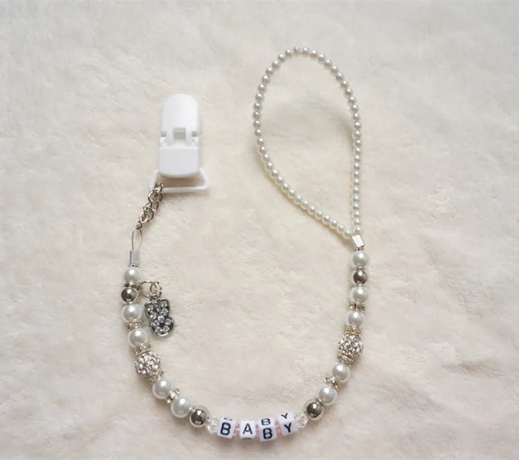 white MIYOCAR Персонализированная-любое имя Bling Серебряный горный хрусталь соска зажимы/пустышка держатель цепи пустышка зажим/зажим для прорезывателя для ребенка - Цвет: white