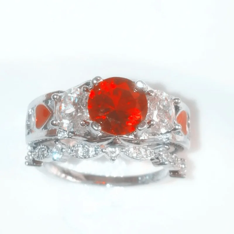 Couple Rings S925 Silver AAA Red Zirconia Women Wedding Ring Bridal Jewelry &amp Titanium Men |