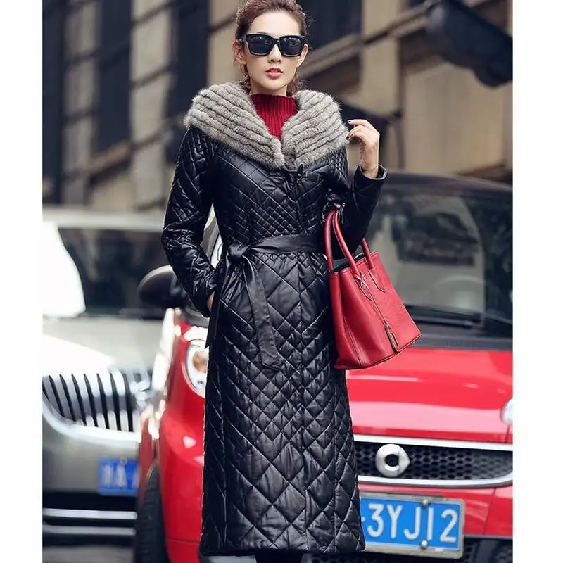 2020 Winter New Fashion Genuine Leather Down Jacket Women Sheep Skin Slim Long Ladies Coat High Quality Thicker Outerwear PR274 | Женская