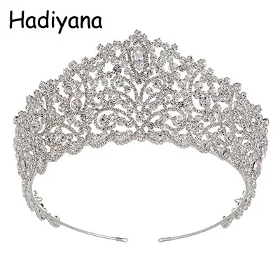 silver Hadiyana,, большая Свадебная Корона невесты, элегантные кубические зинконсы, диадемы для волос, серебряные свадебные украшения, короны, вечерние аксессуары HG6004 - Окраска металла: silver