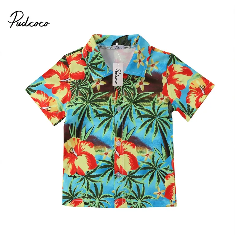 

Pudcoco 2018 Hawaiian Style Kid Boys Shirts Hot Summer Kids Baby Boy Coconut tree Flowers Print Beachwear Shirt Casual Boys Tops