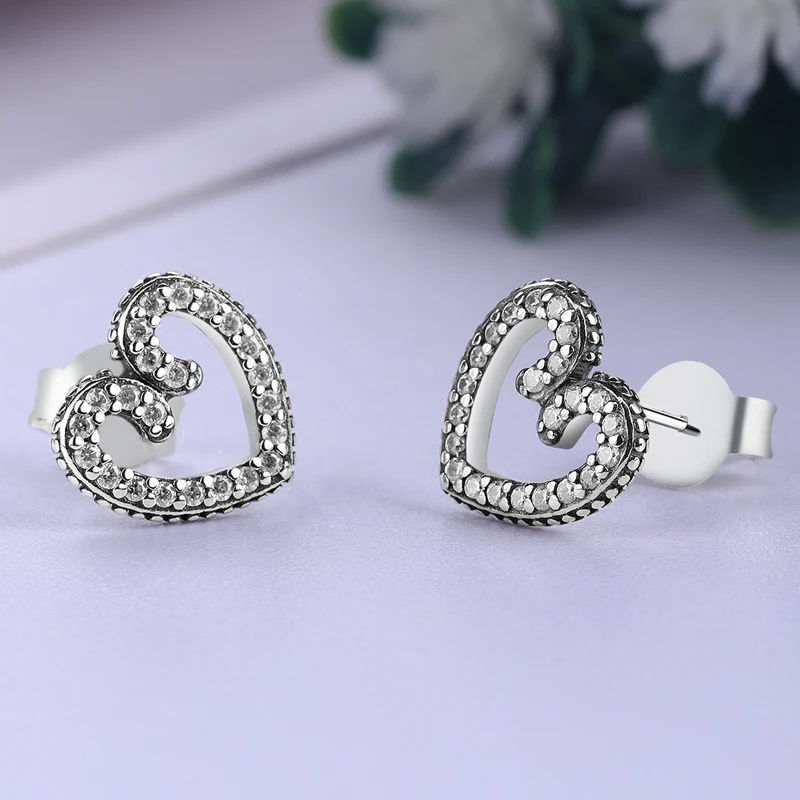 Серьги, 925 пробы, серебряные серьги, кристалл, серьги-гвоздики для женщин, милое сердце, модное ювелирное изделие, День Святого Валентина, бренд