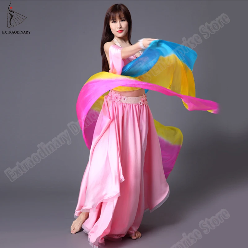

Belly Dance Silk Veils Hand Thrown Scarf Shawl Gradient Rainbow Stage Performance Women Dance Accessories Prop Double Colors