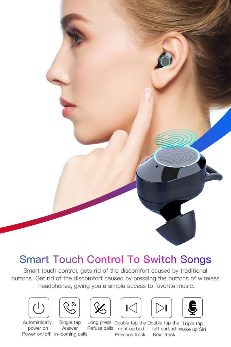 Последняя версия беспроводных наушников, Bluetooth 5,0 настоящие беспроводные наушники IPX7 водонепроницаемый Встроенный микрофон гарнитура для iOS, Android