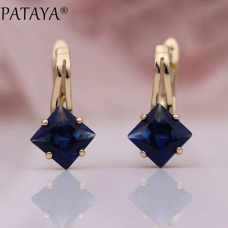 PATAYA, Новое поступление 585, розовое золото, квадратные серьги с зеленым кубическим цирконием, модные милые серьги для женщин и девушек, полые вечерние ювелирные изделия