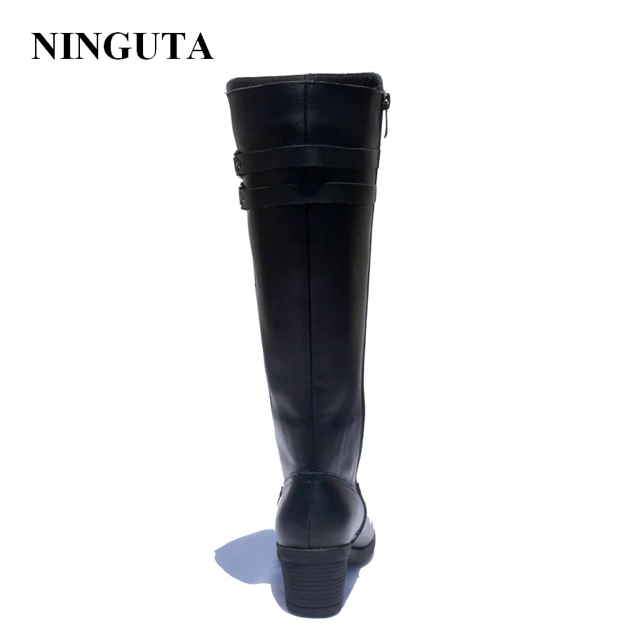 NINGUTA/зимние кожаные сапоги до колена Женская модная обувь на каблуке для России |