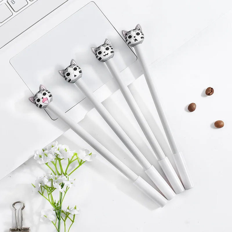 24 Pcs Korean Stationery Cute Stereo Expression Cat Neutral Pen Student Black Signature Pen School Pen Office Supplies Wholesale