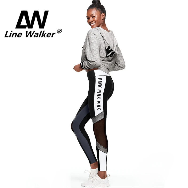 Сетчатые штаны для йоги Line Walker розовые спортивные Леггинсы с принтом и высокой