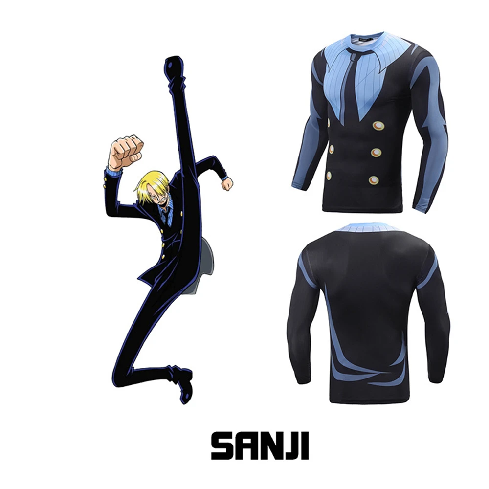 

New anime cosplay costume Student fitness clothing spring new T-shirt sanji men's One Piece 3D printing tide brand sports