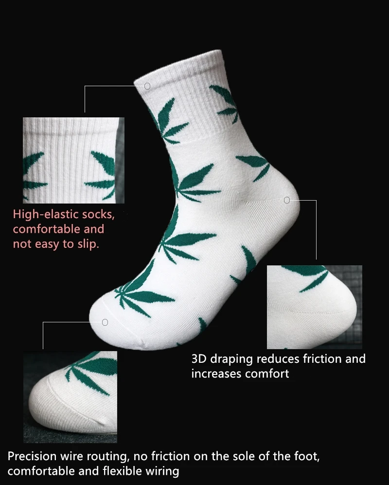 3 пар/лот harajuku мужские носки skarpetki weed Носки Уличная Скейтборд chaussettes homme meias спортивные летние листья клен повседневные