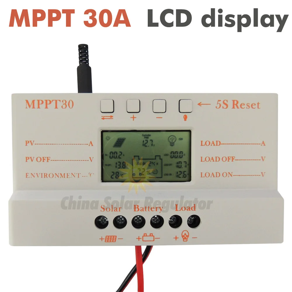 mppt 30а 30 mppt солнечный регулятор обязанности 12v 24v авто работа с жк-дисплеем солнечной контроллера заряда