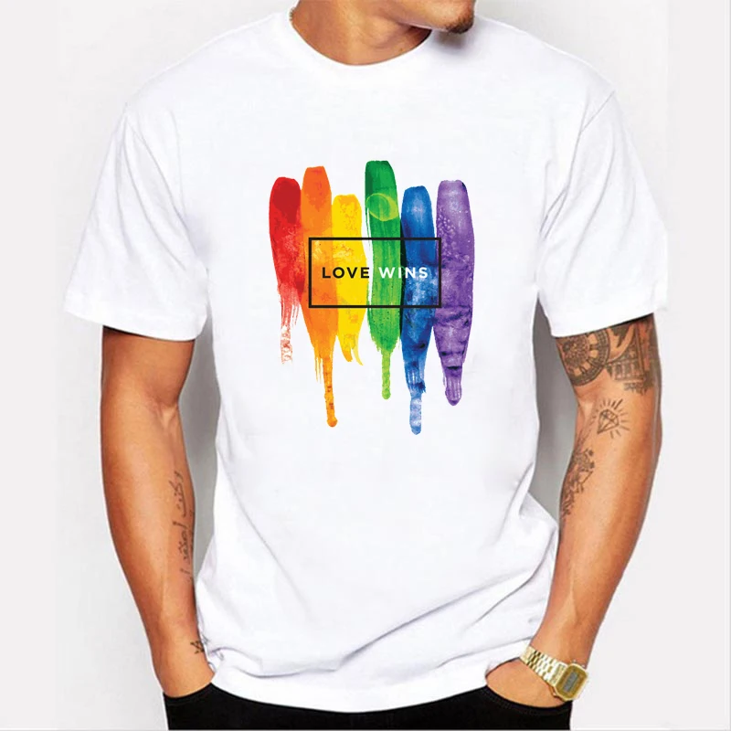 Мужская футболка с принтом Rainbow Love Wins тонкая уличная коротким рукавом Fan Club