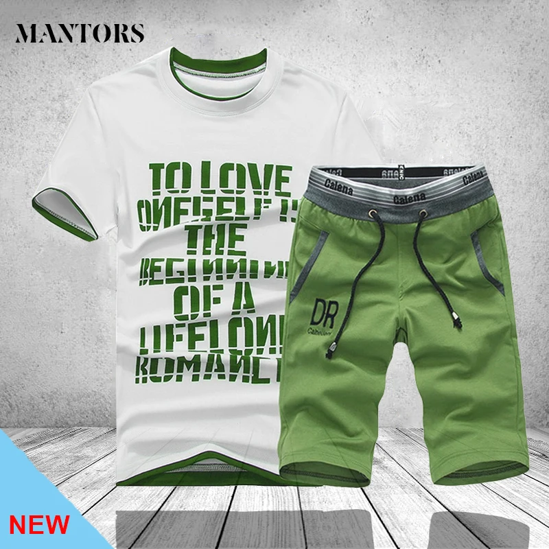 Костюм спортивный мужской с надписью Повседневная футболка и комплект для