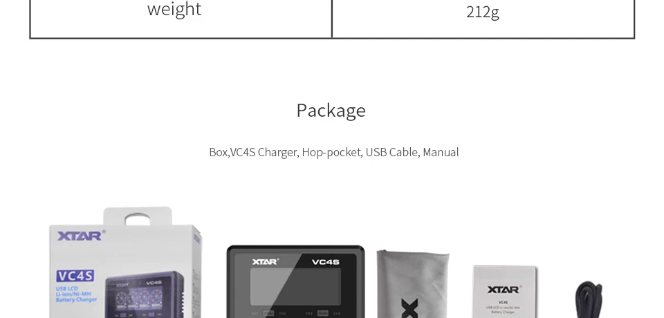 XTAR VC4 S VC4S QC3.0 быстрая зарядка, Max3A для один слот применяется к 3,6/3,7 v Li-Ion IMR/INR/ICR/Батарея 18650 14500 20700 21700