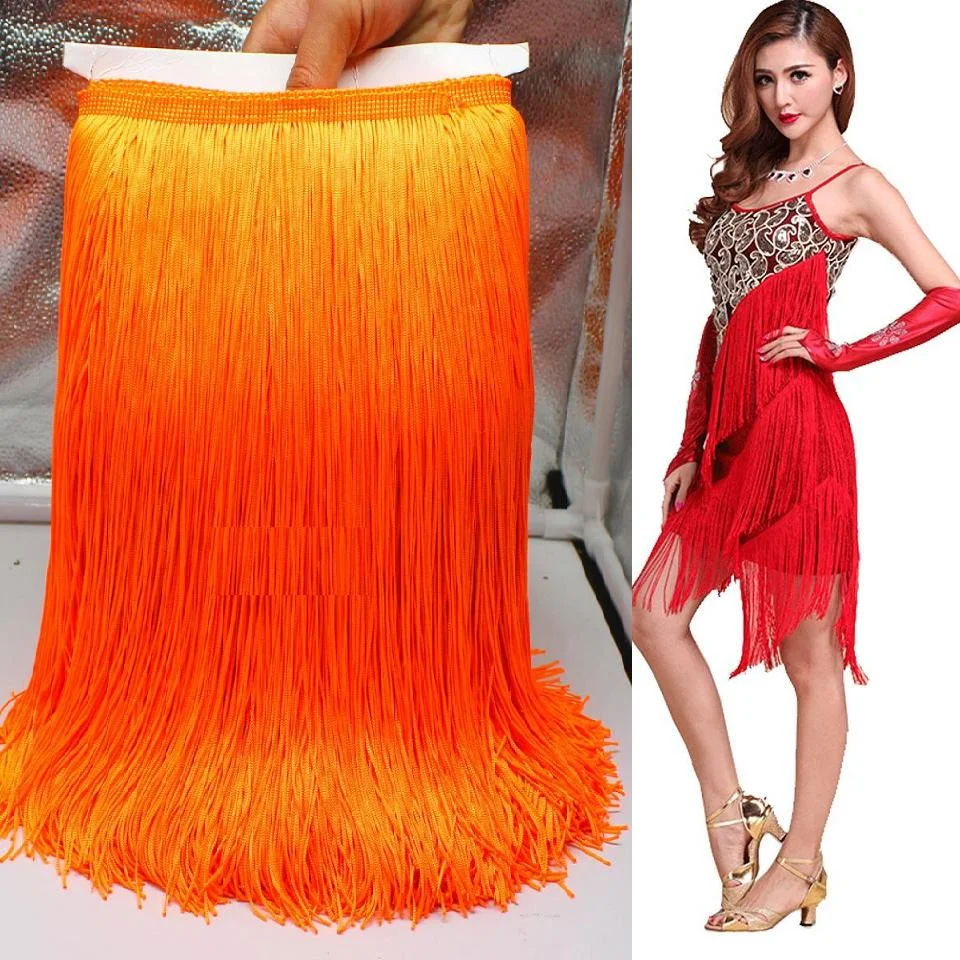 

YACKALASI 10 Yards/Lot Polyester Fringe Tassel Lace Latin Diy Trims Dance Dress Macrame Trimming 28-30CM Long Fringe