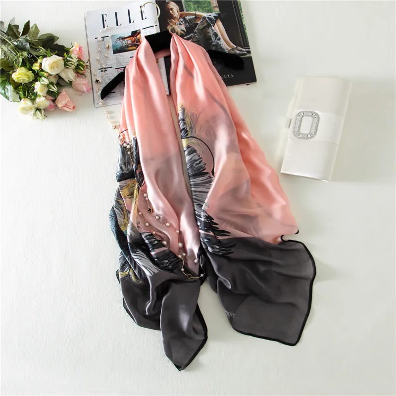 2018 New Design Pink/Navy Blue 100%mulberry silk Scarves women Fashion shawl 180x90cm Eagle Totem spring/summer/autumn scarf |