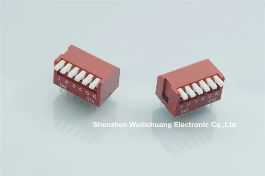 500pcs Dip Switches Piano Actuator SPST 6 Way Through Hole 2.54mm Pitch Row Space 7.62mm 25mA 24V 1P1T Positions Right Angle |