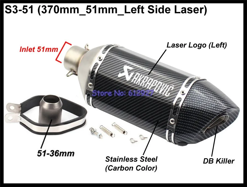 Type S3 - 51mm Впускной 51 мм 61 мм мотоциклетная выхлопная труба akrapovic глушитель Escape Moto Универсальный Escapamento Para Moto для скутеров Tmax Nmax - Цвет: Type S3 - 51mm