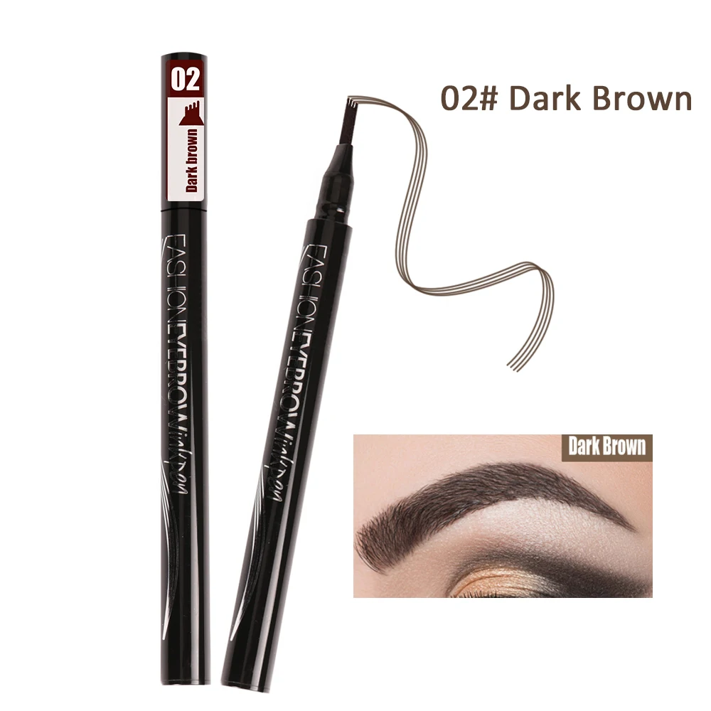 Водостойкая Microblading бровь Татуировка ручка жидкий оттенок бровей карандаш 4 головки карандаш для бровей с микро-вилкой кончик глаза макияж