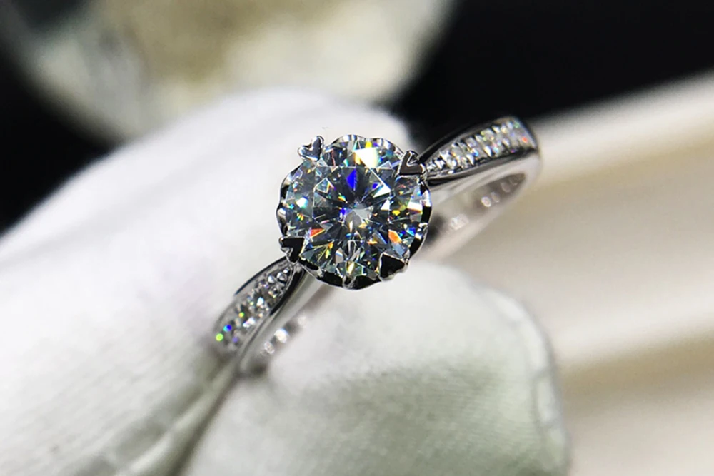 Чистое Белое золото 14 к 1ct 2ct 3ct Moissanite кольцо VVS1 Круглый бриллиант огранка кольцо в форме сердца обручальное кольцо на головщину