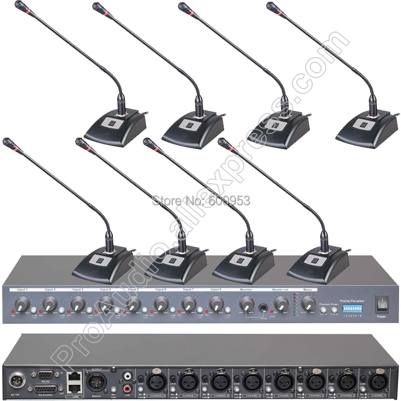 Micwl Pces Wired Mesa Gooseneck Conferência Microfone Sistema-8 Canal 48 v Fantasma Som Mixer 8