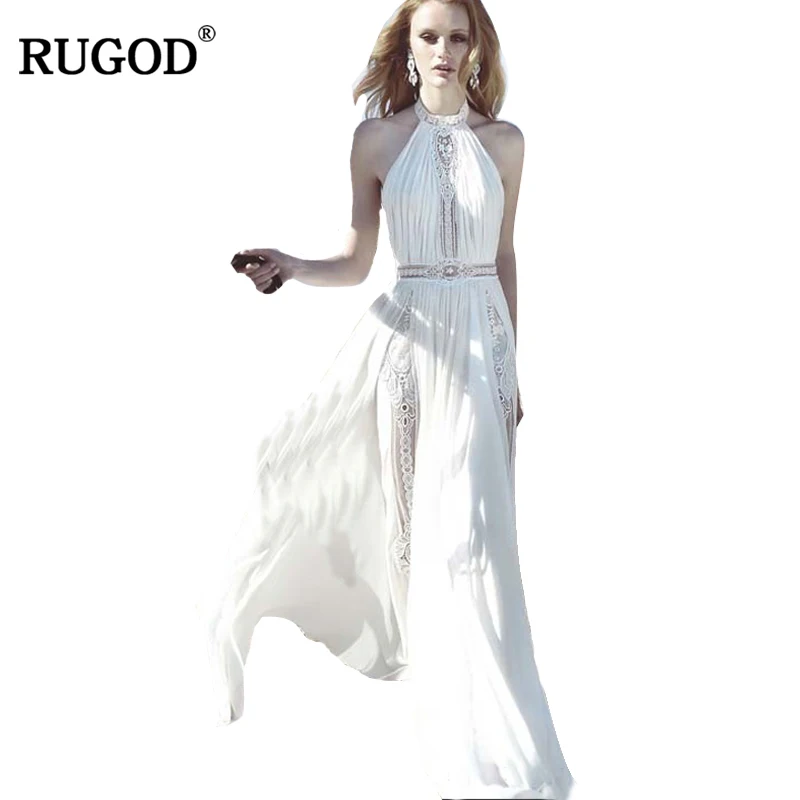 Женское пляжное платье RUGOD белое кружевное лоскутное шифоновое Элегантная