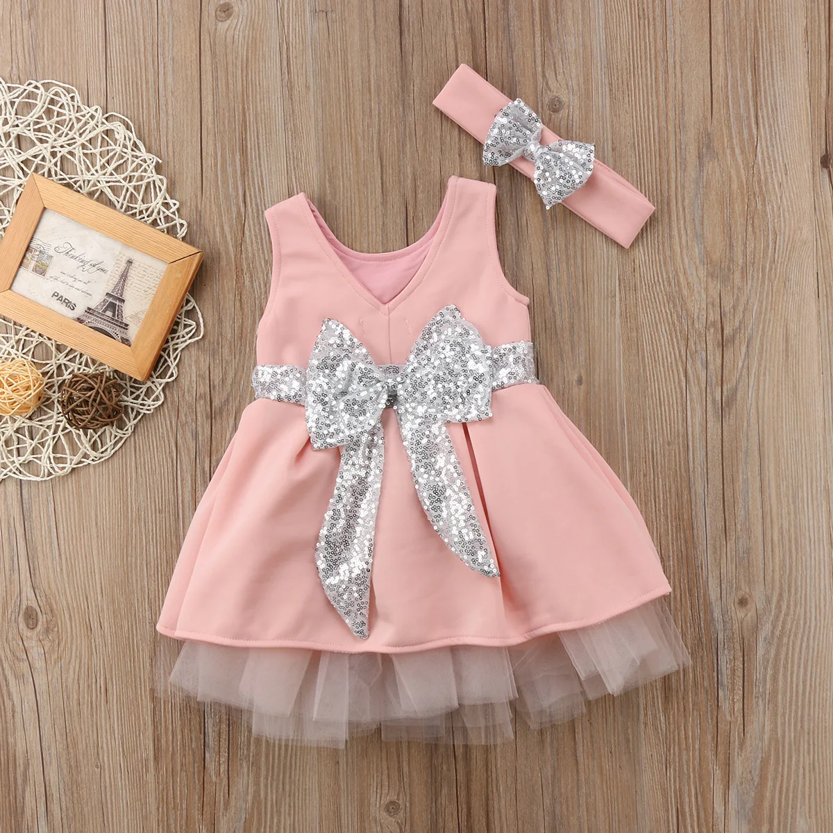 2018 Summer Sequin Dress Toddler Baby Girls Princess Bowknot A Line Mesh Headband Outfit Pageant Party Dresses 0-4T | Детская одежда и