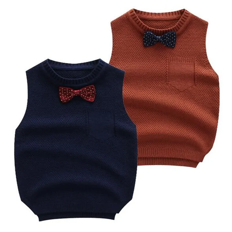 

Boys Sweater Autumn Winter Boy Vest with Bowtie Children Sweater Grey Blue Brown Warm Pullover Kids Cardigan Clothes 2-9 Years