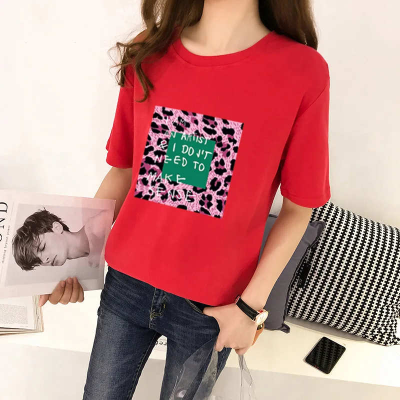 Популярная футболка 3 шт./партия летняя с леопардовым принтом и буквенным