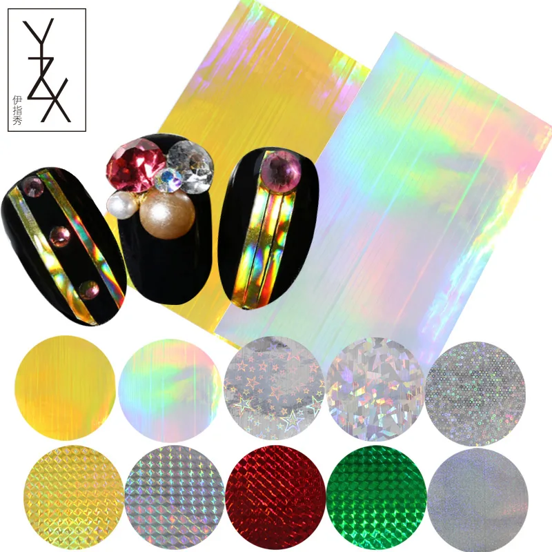 YiZhiXiu 1 Sheet Laser Gold Silver Sticker Tape Stripes Line Multi-size Adhesive Transfer Foils Nail Art Decals Nails DIY Design | Красота и