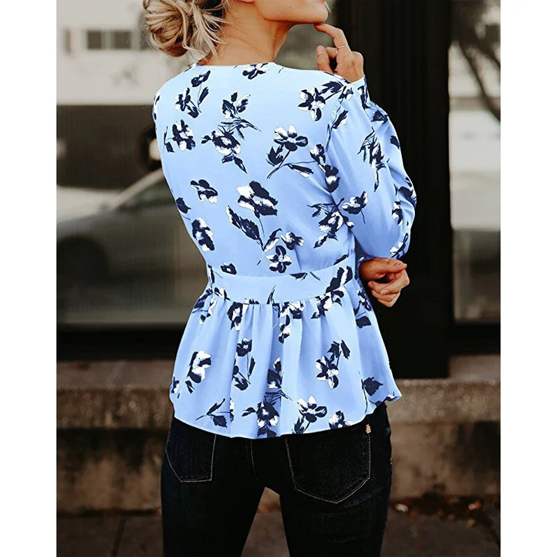 women blouse fashion sexy deep v-neck flower printed female ladies clothing womens top shirt |