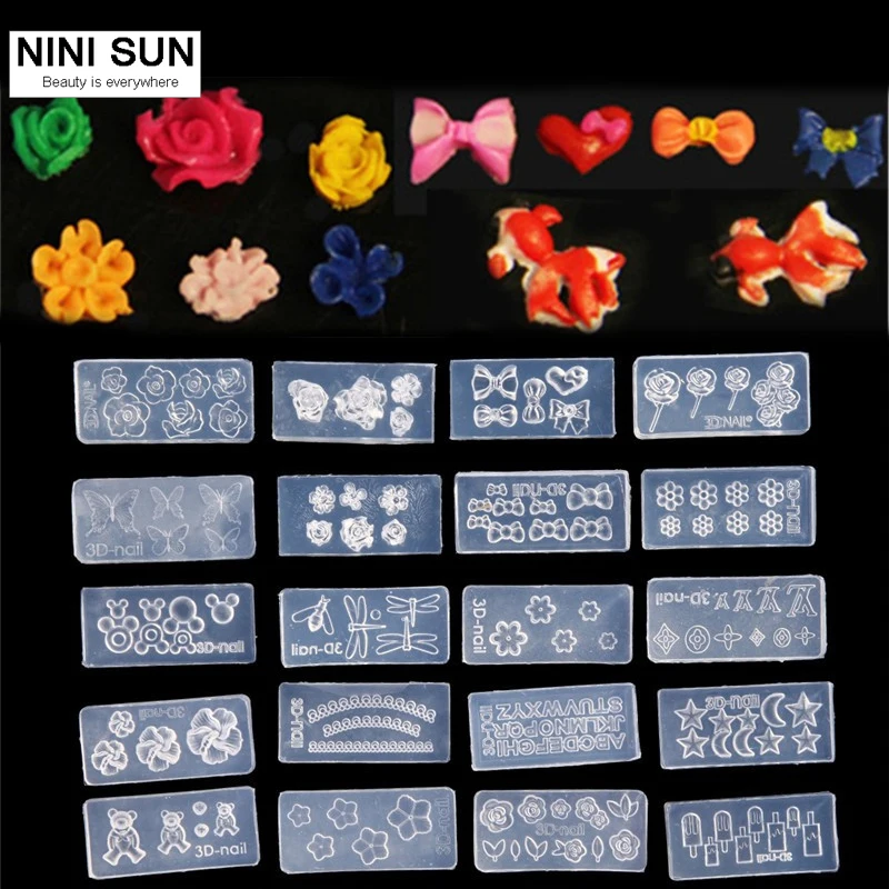 12 шт./лот силиконовые 3D штамповки для ногтей шаблоны наборы акриловый кабошон