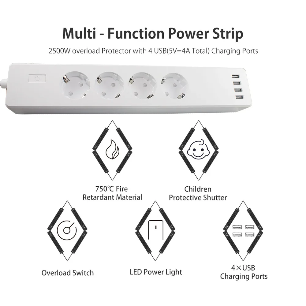 Smart Wi Fi мощность полосы стабилизатор напряжения несколько USB розетки 4 порты и