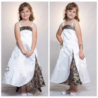 spaghetti strips a line flower girls dress camo satin cheap sale camouflage kids formal party gowns formal toddler dresses