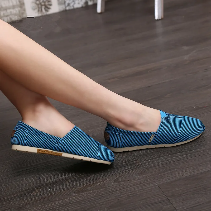 Женские парусиновые туфли однотонные Мокасины без застежки лоферы в полоску