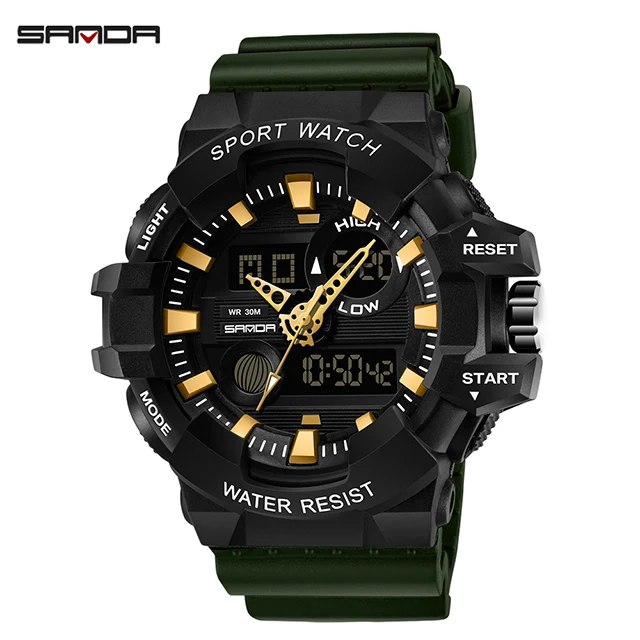 Army Green SANDA, новинка, спортивные часы для мужчин, светодиодный, цифровые наручные часы для женщин, модные, G стиль, часы, водонепроницаемые, мужские часы, relogio masculino - Color: Army Green