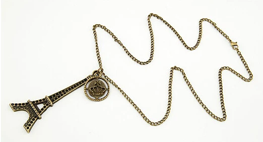 Винтажный Стиль Ретро Корона Эйфелева Подвески в виде башни кулон ожерелье