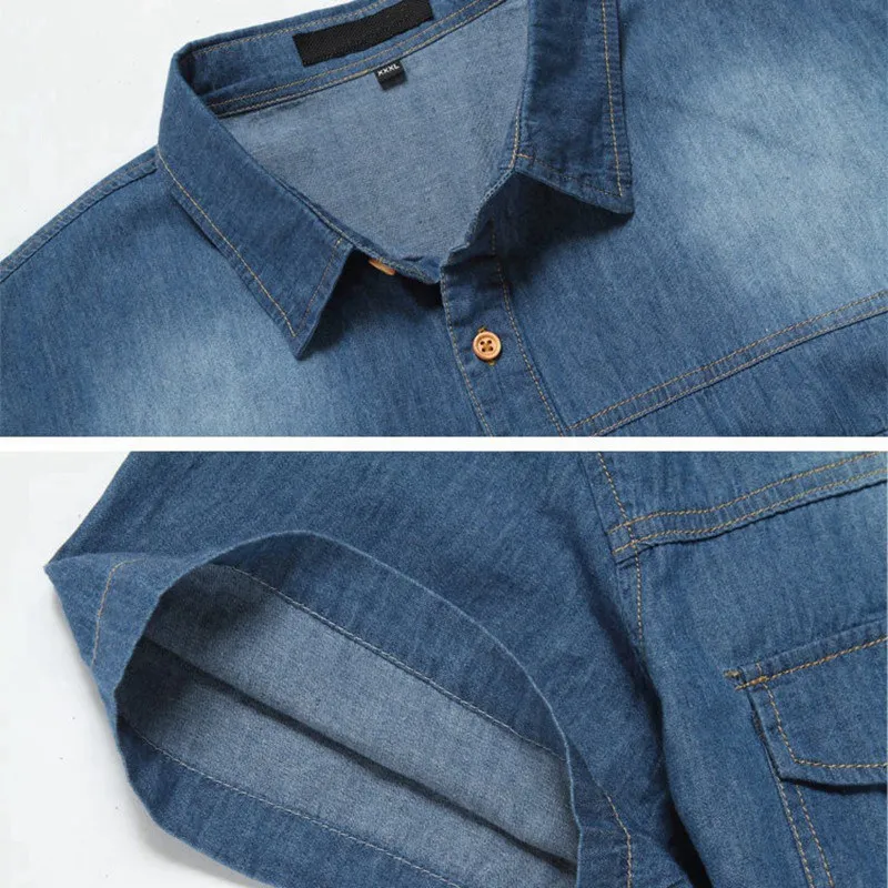 

plus size big 8XL men's denim shirts short sleeve 100% cotton shirt for men pocket summer father shirts 7XL 9XL casual shirts 56