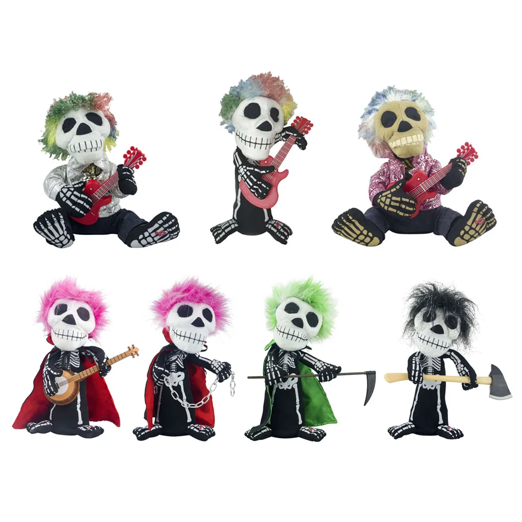 

28cm Electric Plush Skull Ghost Doll Halloween Tabletop Decorations Ornaments Batteries Powered Twisting Singing and Dancing