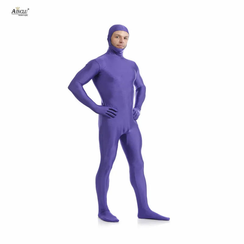 Ainclu мужской спандекс нейлон Zentai фиолетовый тело вторая кожа облегающий открытый