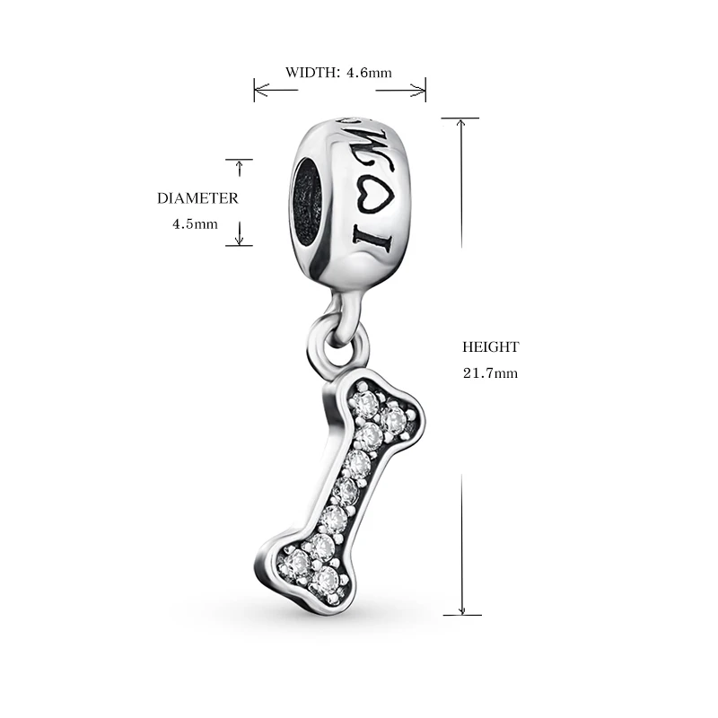 Подлинные браслеты pandora, бусины pandora,, 925 пробы, серебро, я люблю своего талисман в виде собачьей кости, бусины для изготовления ювелирных изделий