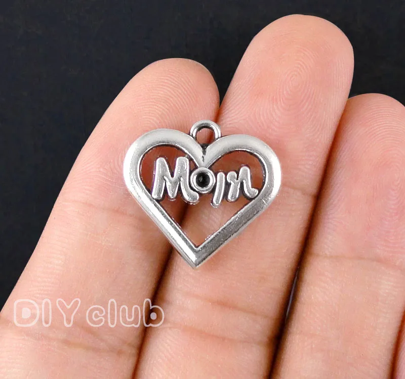 

70pcs-Antique Silver Mom Heart Charms Pendant 21x20mm