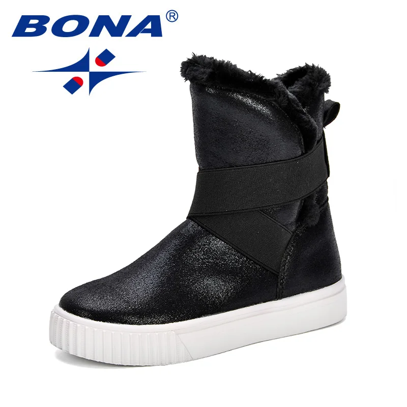 Black BONA/Детские зимние сапоги; обувь для девочек; зимние сапоги; модная плюшевая детская обувь; уличные Нескользящие кроссовки для студентов; детские ботинки - Цвет: Black