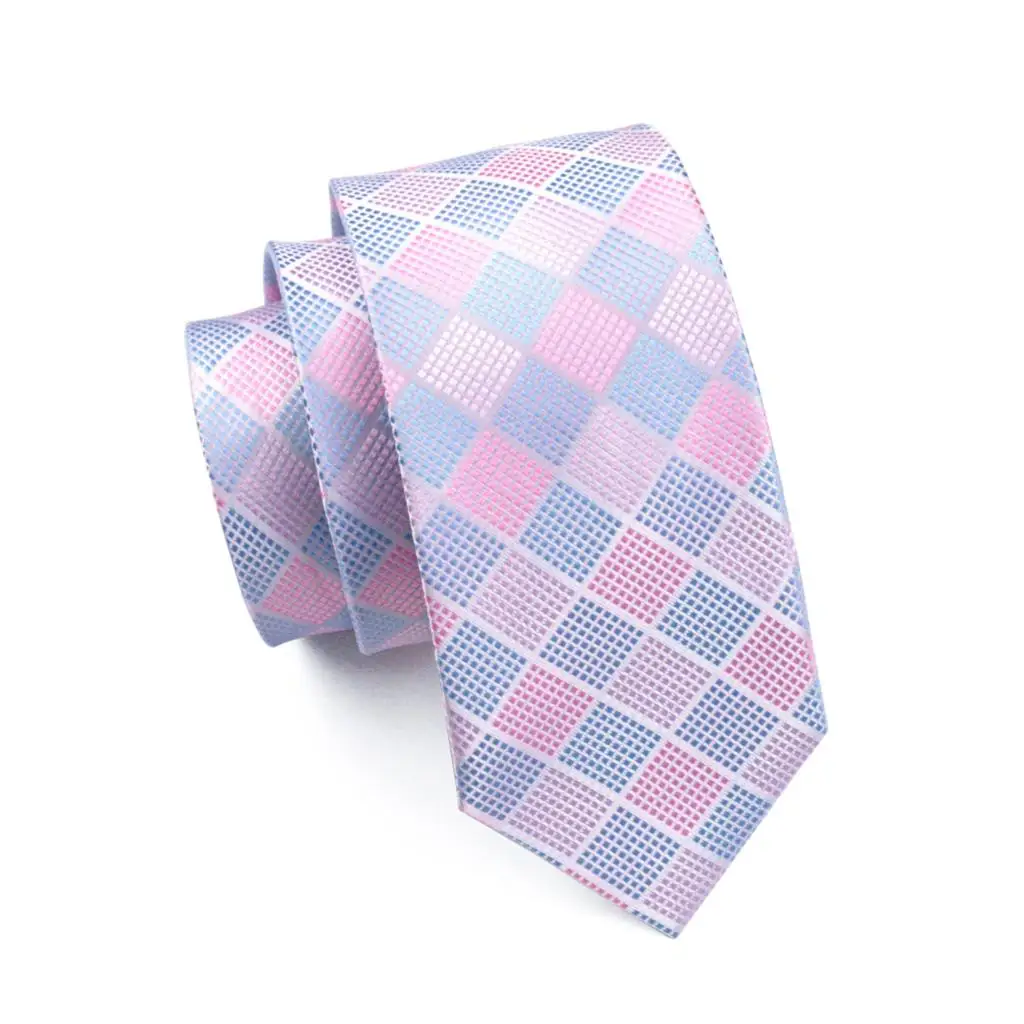 

GP-016 Gents Necktie Pink Plaid Barry.Wang Silk Jacquard Tie Hanky Cufflinks Set Men's Business Gift Ties For Men Free Shipping