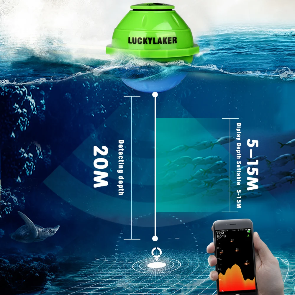 Повезло FF916 Беспроводной WI-FI Эхолот 50 М/футов Морской Эхолот Sonar Рыбы Детектора Finder Для IOS Android Wi-Fi+ автомобильное Зарядное Устройство Pesca