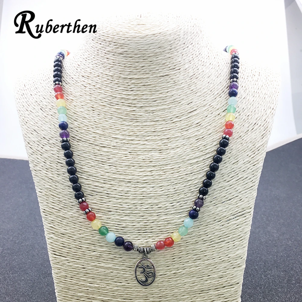 Новый модный браслет Ruberthen 108 Mala 6 мм натуральный черный камень 7 чакр колье лучший
