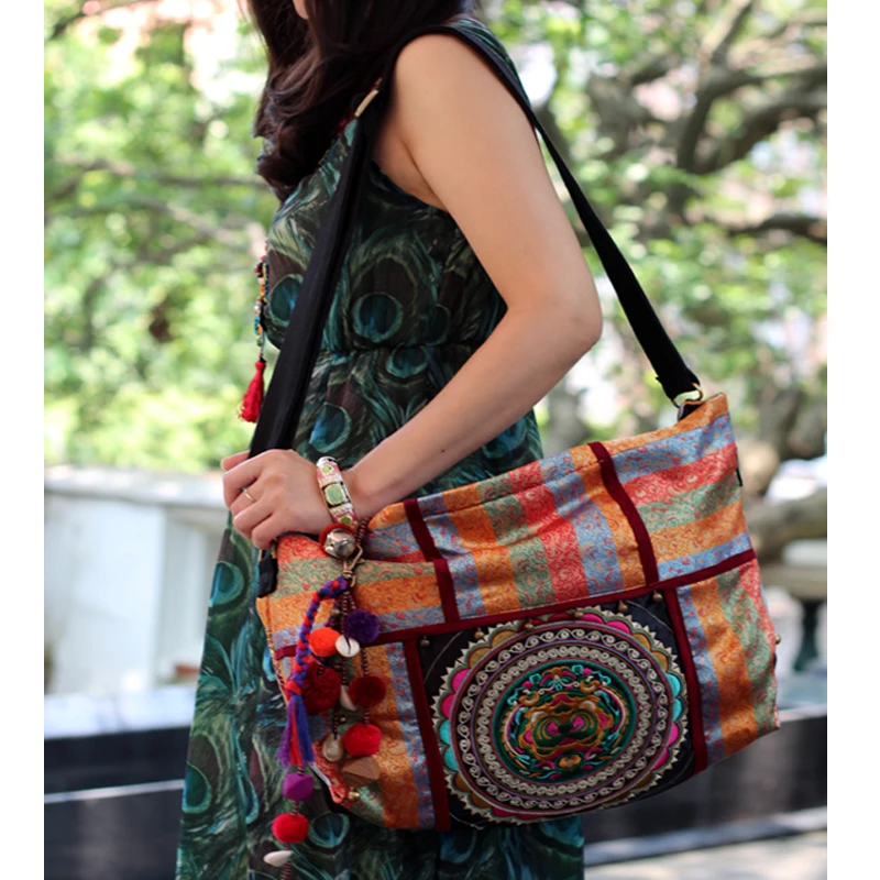 Брендовая богемная двухсторонняя сумки через плечо с вышивкой винтажная