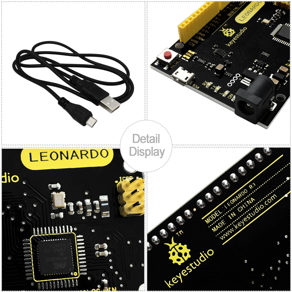 Бесплатная доставка! Макетная плата keyestudio ATmega32U4 Leonardo R3 + 1 м кабель Micro USB для Arduino