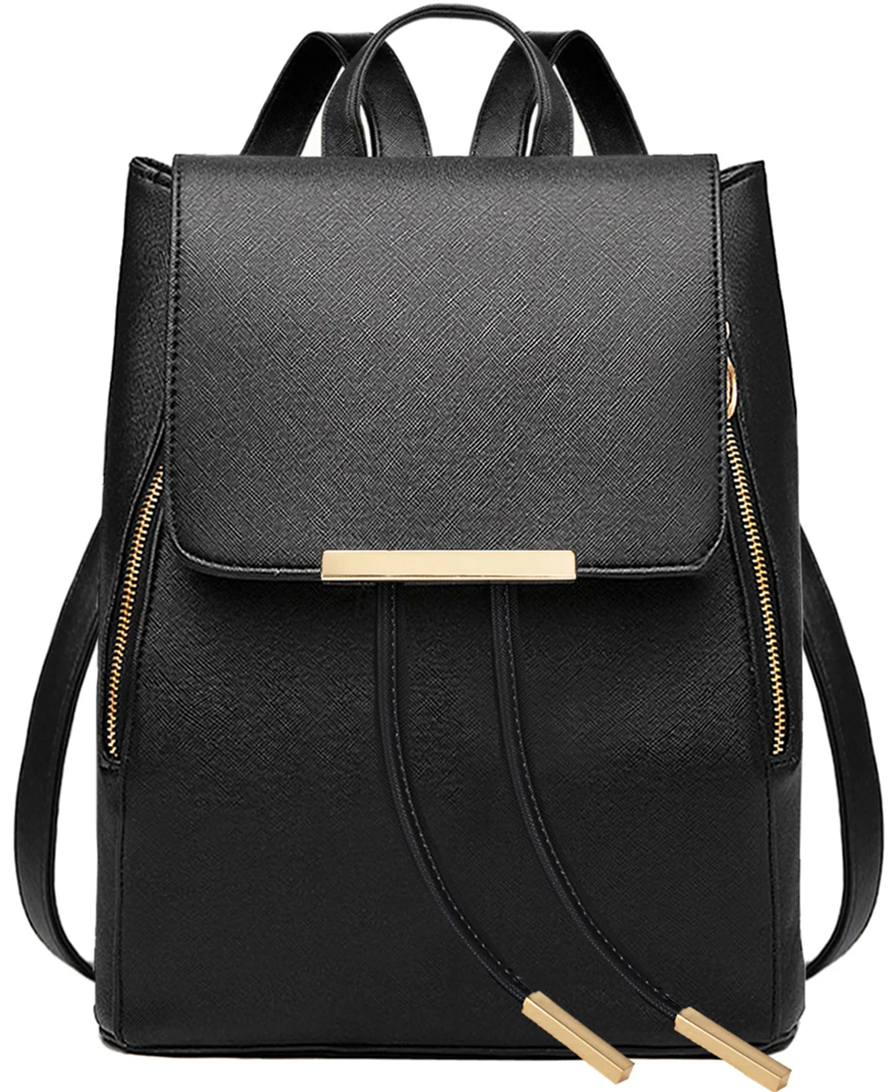 black Coofit Женские рюкзаки в стиле преппи школьные сумки на шнурке для колледжа пряжки для девочек откидная крышка женский рюкзак кошельки - Цвет: black